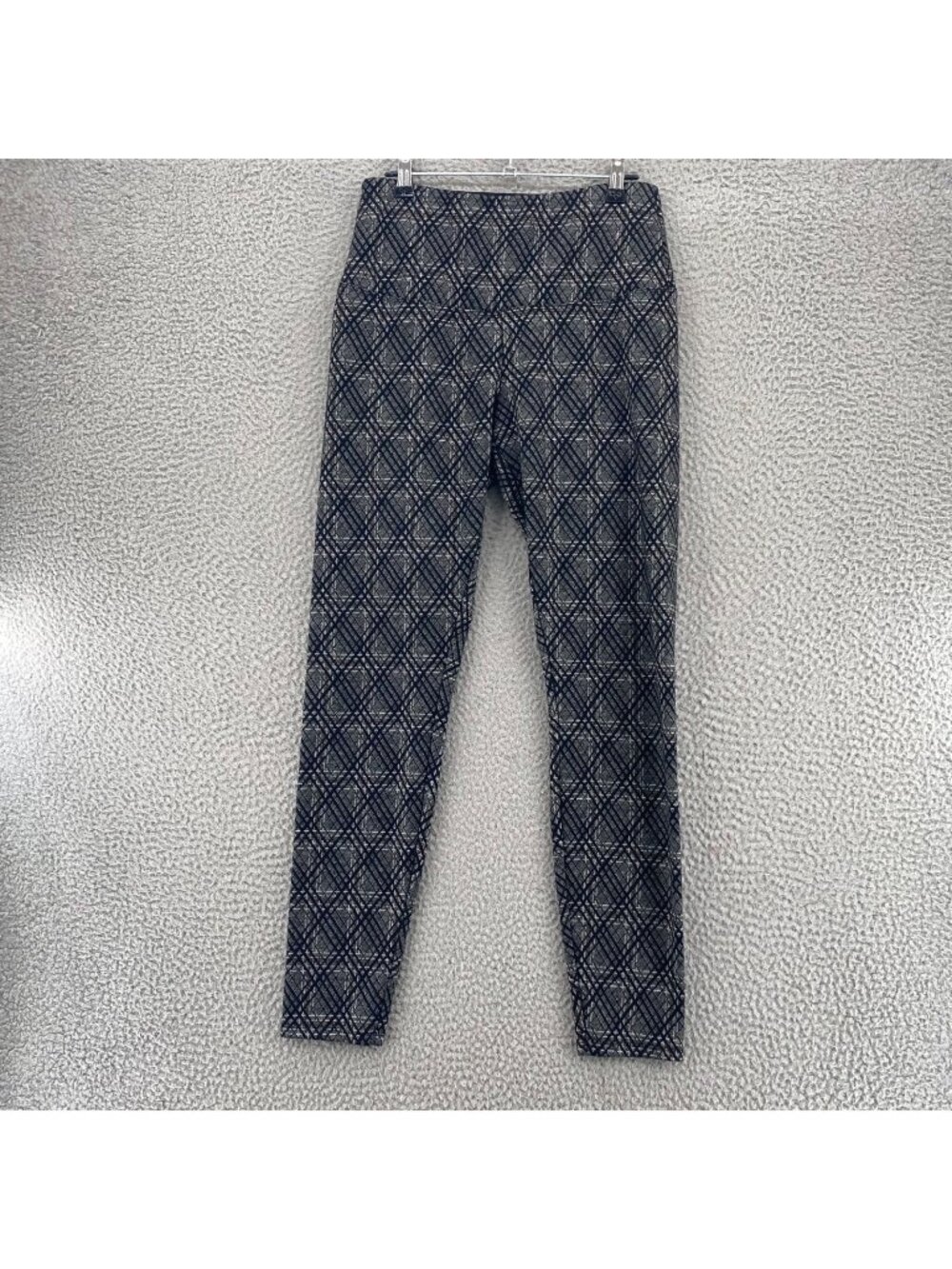 Lysse Pants Womens Small Gray Diamond Plaid Slimming Knit Ankle Leggings Stretch